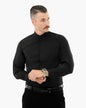 Black Stretch Slim-Fit No-Collar Dress Shirt | Front View | Dolce Vesta