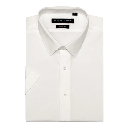 Off-White Stretch Slim-Fit Short Sleeve Dress Shirt | Folded view | Dolce Vesta