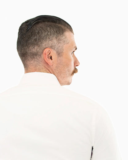 Off-White Stretch Slim-Fit Short Sleeve Dress Shirt | Back Shoulder view | Dolce Vesta