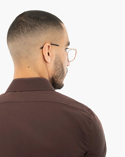 Brown Stretch Slim-Fit Dress Shirt