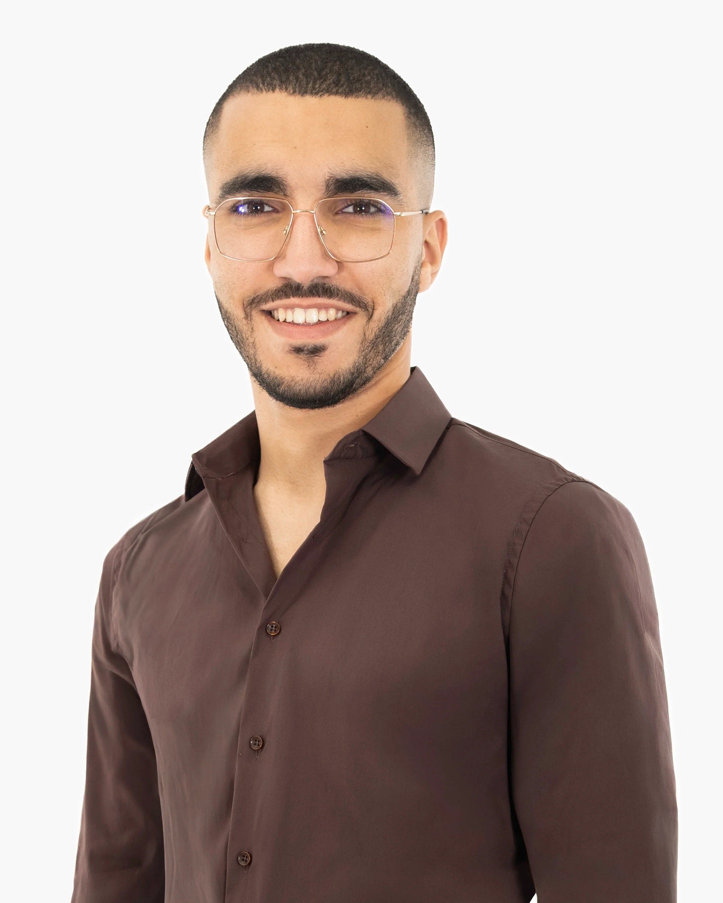Brown Stretch Slim-Fit Dress Shirt
