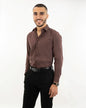 Brown Stretch Slim-Fit Dress Shirt
