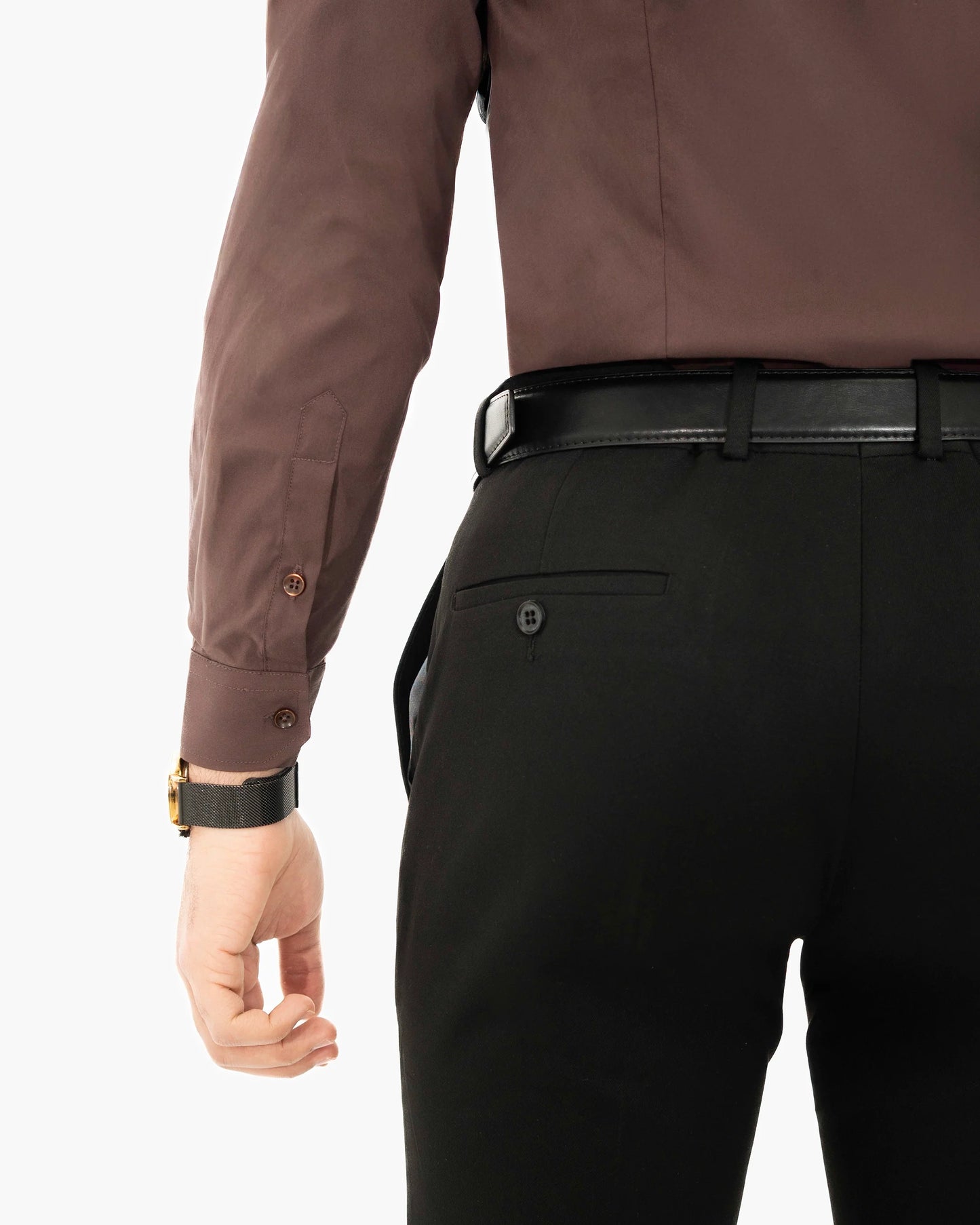 Brown Stretch Slim-Fit Dress Shirt