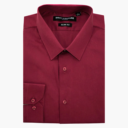 Burgundy Stretch Slim-Fit Dress Shirt
