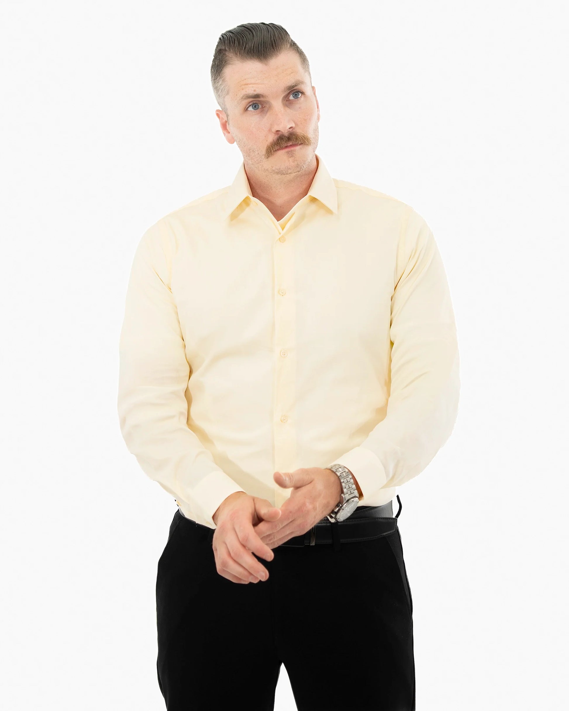 Cream Stetch Slim-Fit Dress Shirt | Front | Dolce Vesta