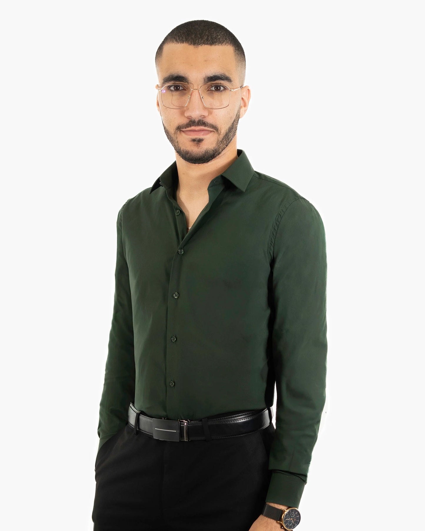 Hunter Green Stretch Slim-Fit Dress Shirt