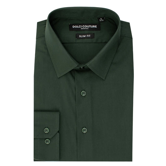 Hunter Green Stretch Slim-Fit Dress Shirt