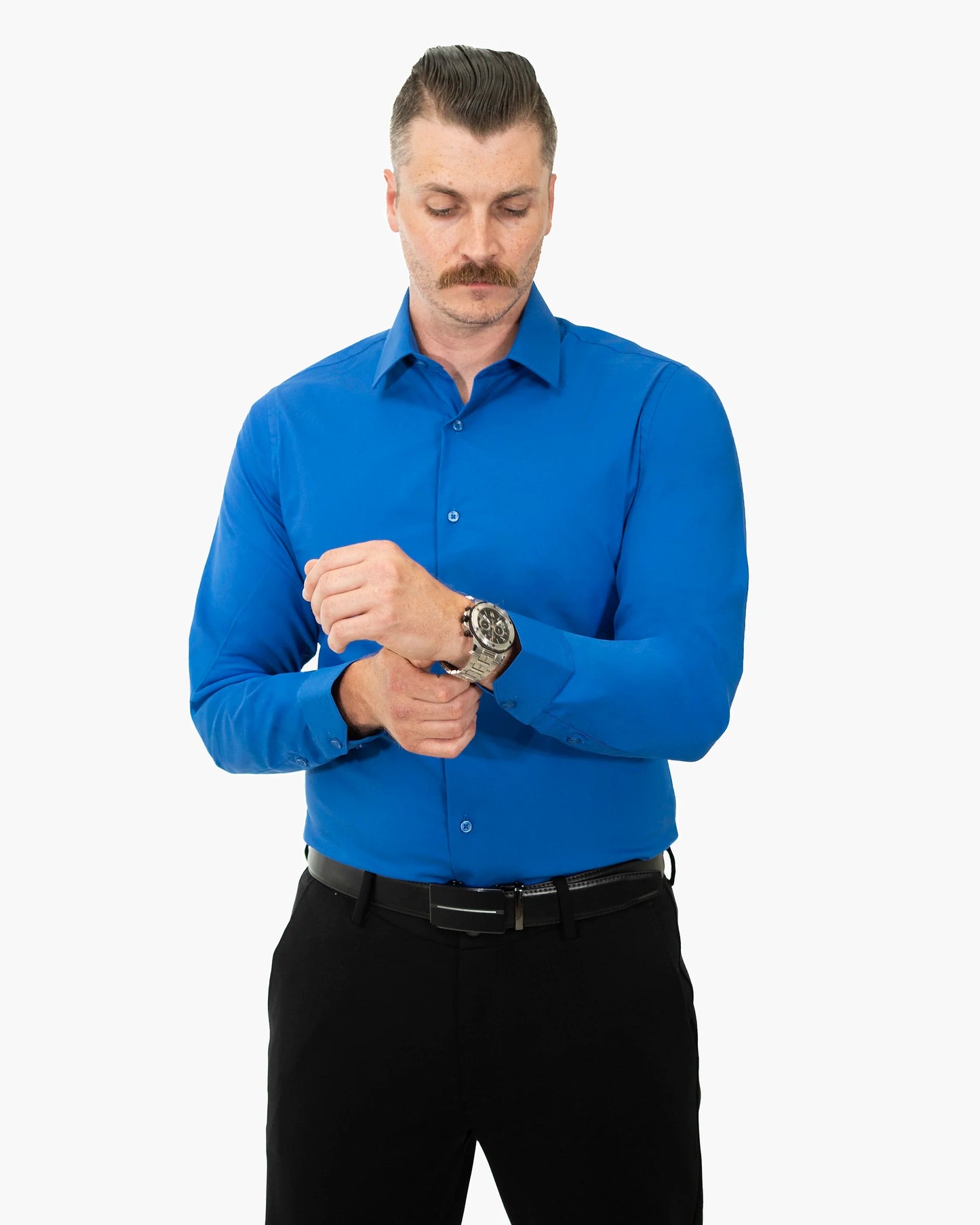 Royal Blue Stretch Slim-Fit Dress Shirt | Front | Dolce Vesta