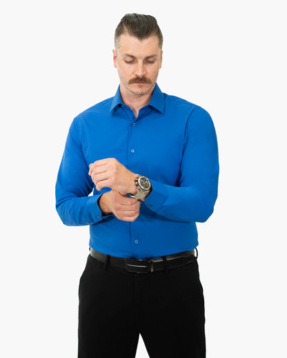 Royal Blue Stretch Slim-Fit Dress Shirt | Front | Dolce Vesta