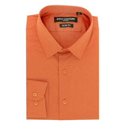 Rust Stretch Slim-Fit Dress Shirt