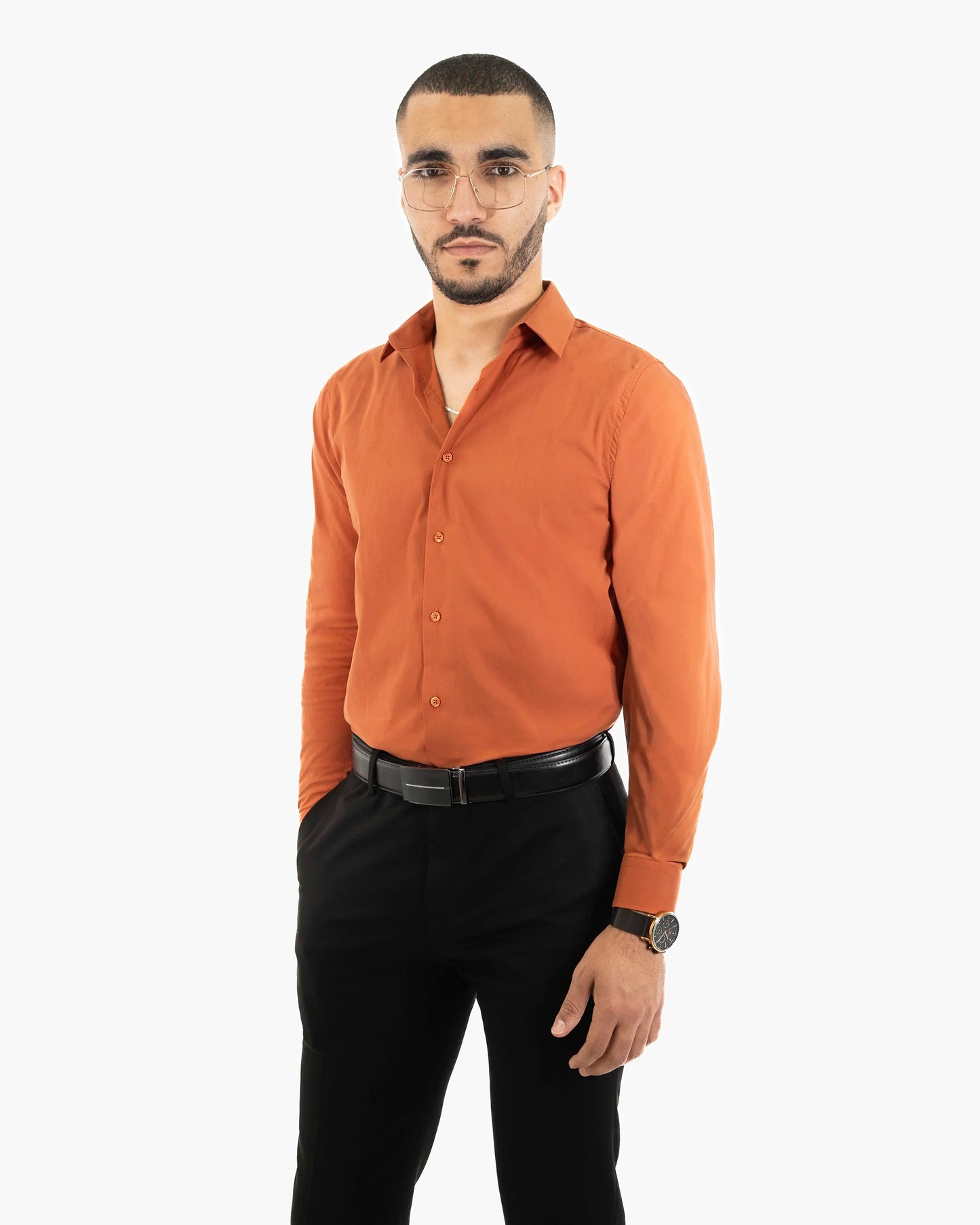 Rust Stretch Slim-Fit Dress Shirt