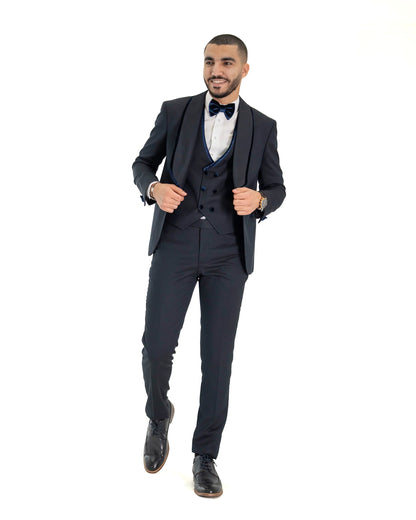 Midnight Blue Velvet Trim Tailored-Fit Tuxedo