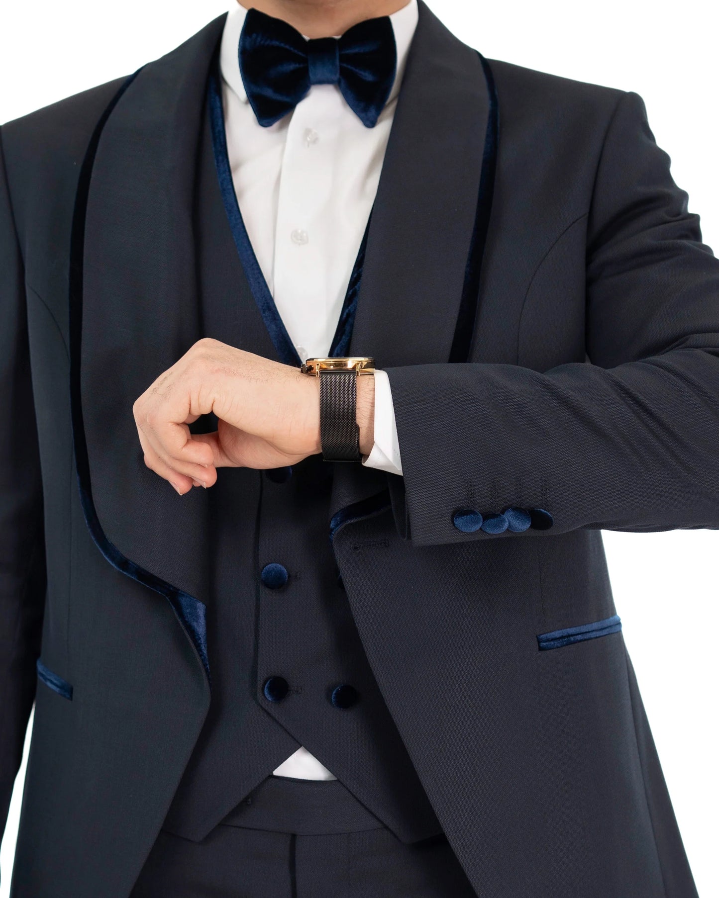 Midnight Blue Velvet Trim Tailored-Fit Tuxedo