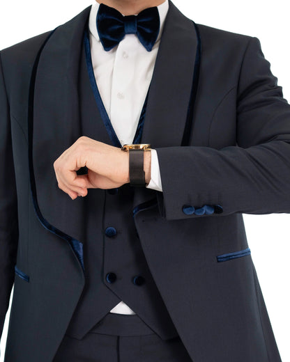 Midnight Blue Velvet Trim Tailored-Fit Tuxedo