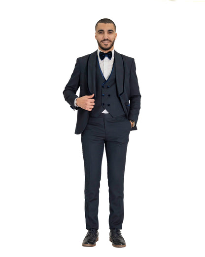 Midnight Blue Velvet Trim Tailored-Fit Tuxedo