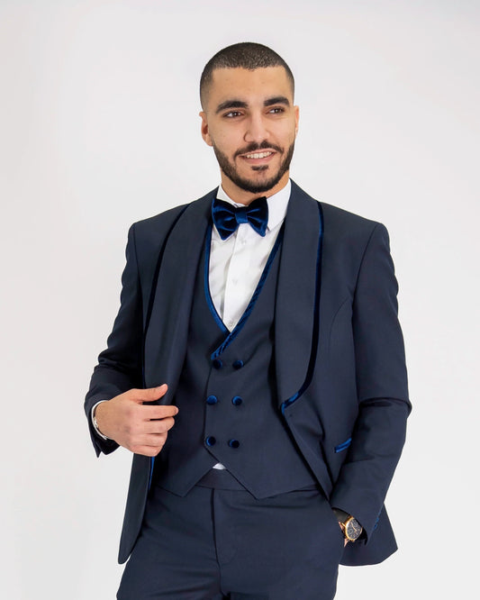 Midnight Blue Velvet Trim Tailored-Fit Tuxedo