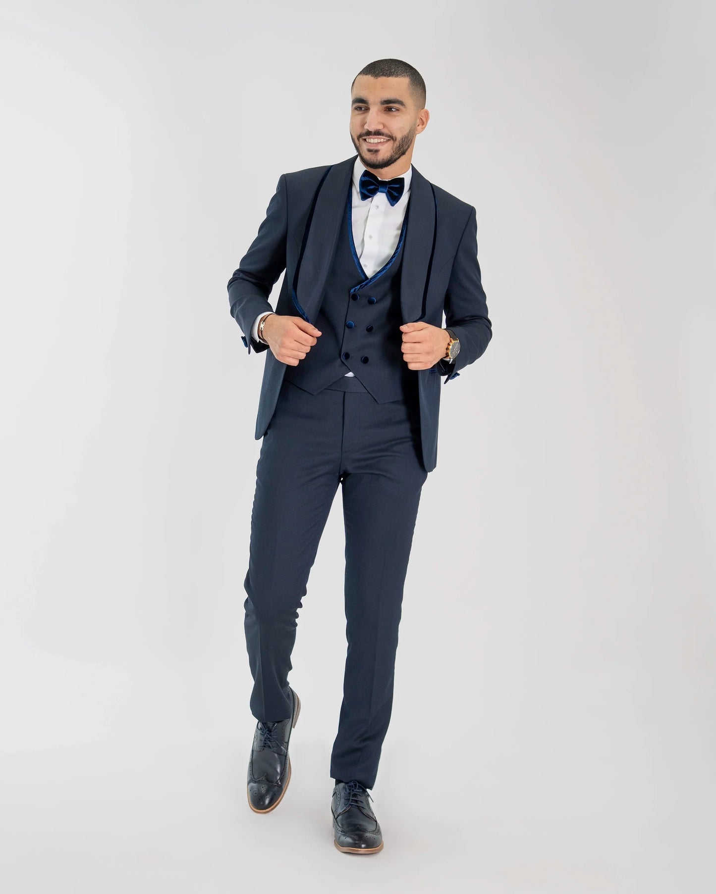 Navy Velvet Trim 3-Piece Tailored-Fit Tuxedo
