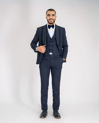 Navy Velvet Trim 3-Piece Tailored-Fit Tuxedo