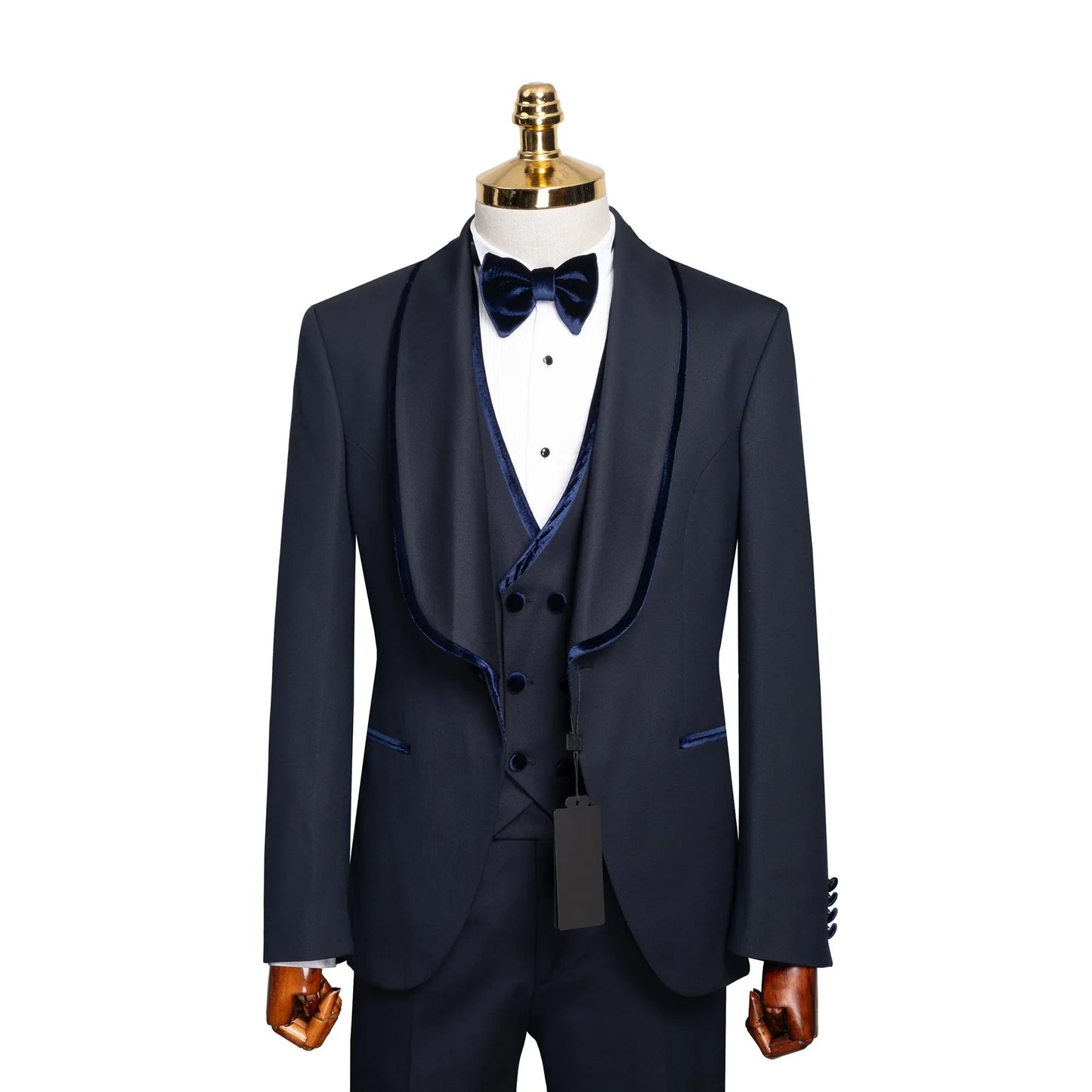 Navy Velvet Trim 3-Piece Tailored-Fit Tuxedo
