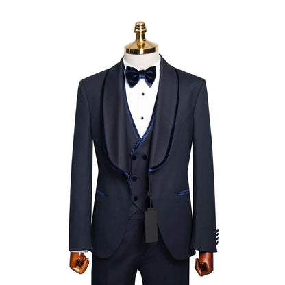 Navy Velvet Trim 3-Piece Tailored-Fit Tuxedo