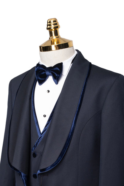 Navy Velvet Trim 3-Piece Tailored-Fit Tuxedo