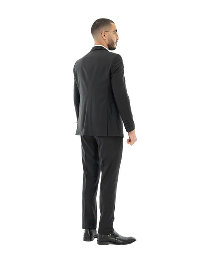 Black Rhinestone Shawl 3-Piece Tailored-Fit Tuxedo