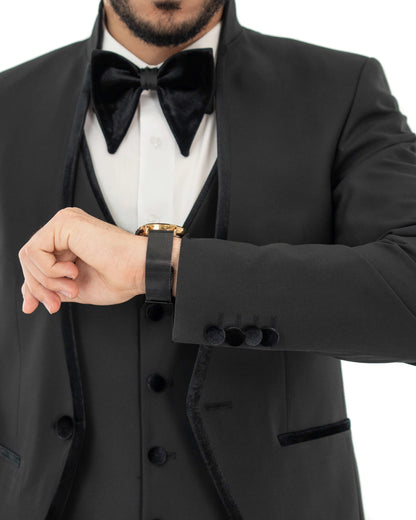 Black Velvet Trim Tailored-Fit Western Tuxedo