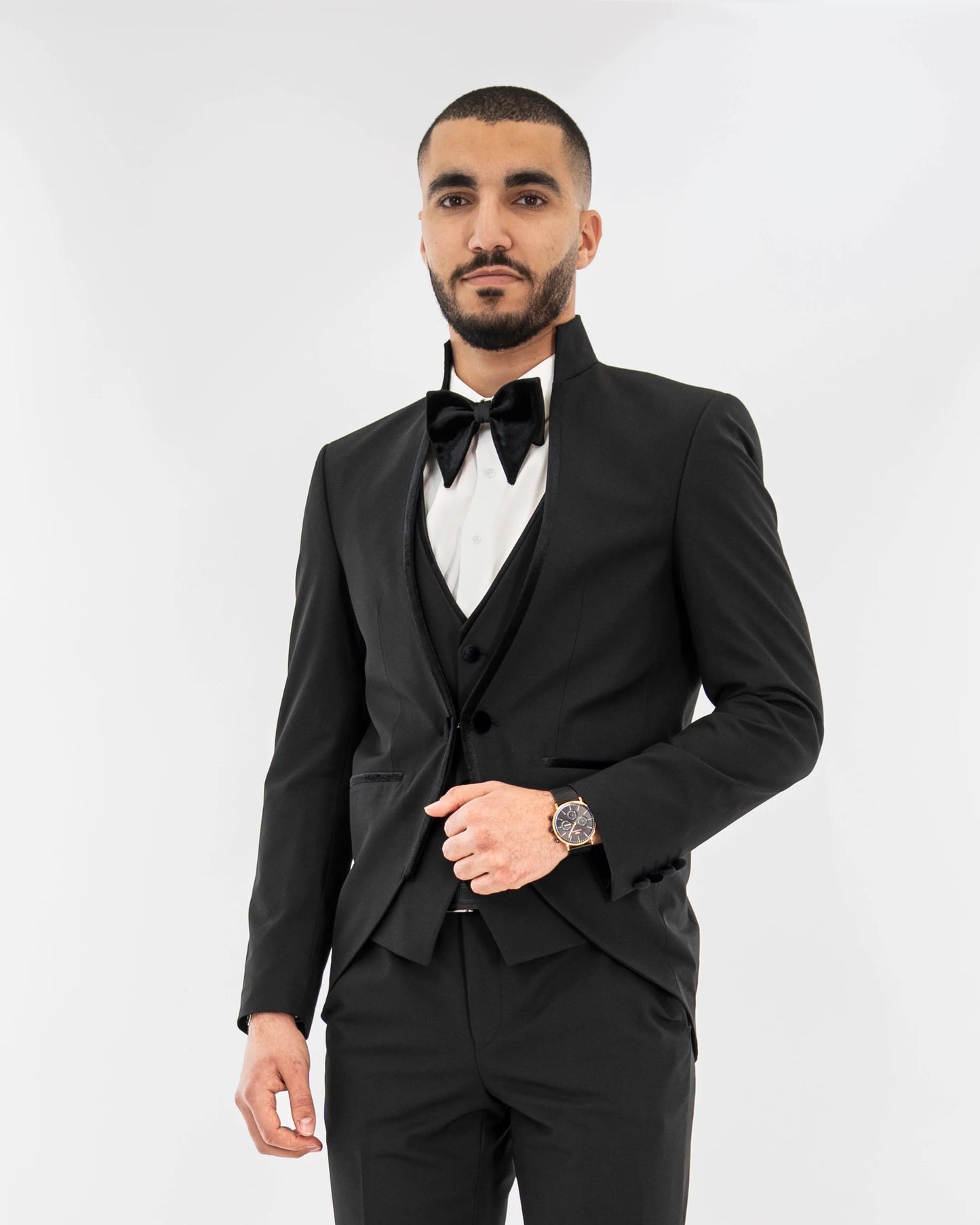 Black Velvet Trim Tailored-Fit Western Tuxedo