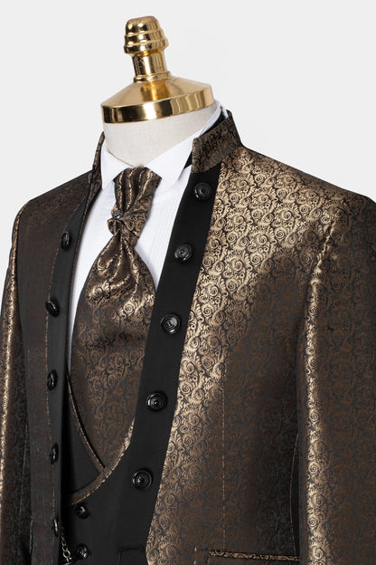 Gold Damask Western 3-Piece Tailored-Fit Tuxedo