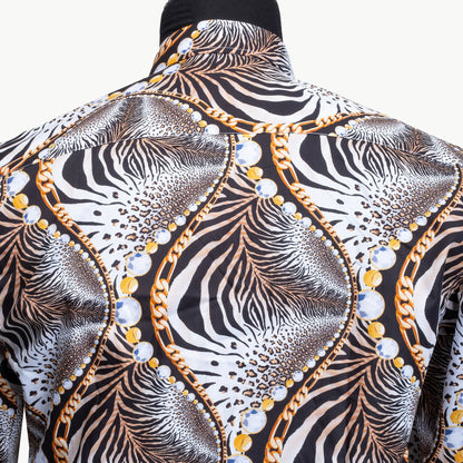 White Wildcat Rhinestone Slim-Fit Fashion Shirt