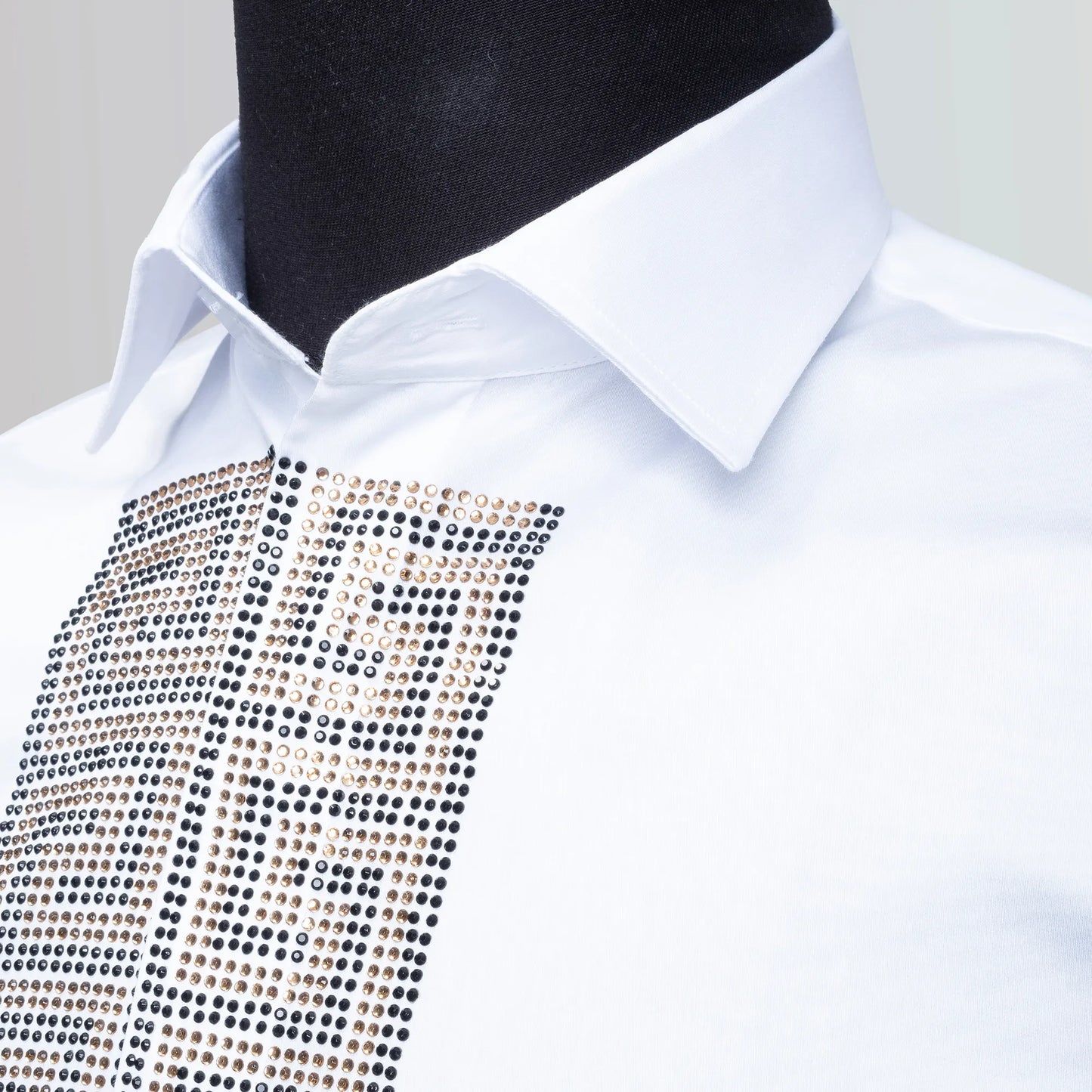 White Gold Grecian Rhinestone Slim-Fit Fashion Shirt
