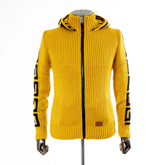 Gold Grecian Regular-Fit Zip-Up Hooded Cardigan