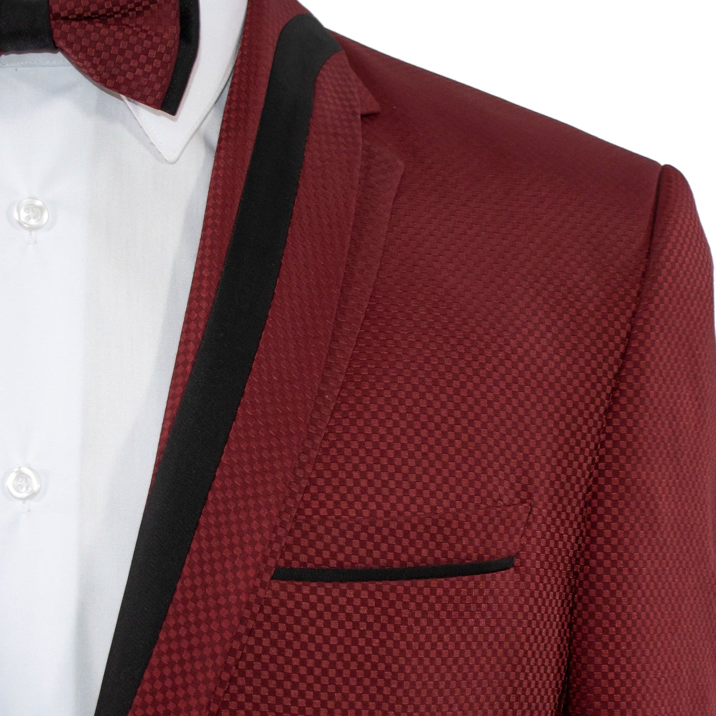 Men's Burgundy Red Slim-Fit Tuxedo With Dual Lapels