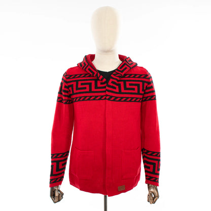 Red Grecian Regular-Fit Zip-Up Hooded Sweater