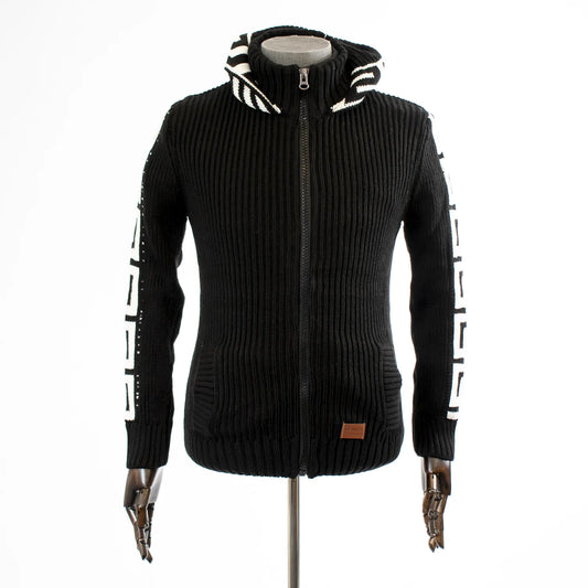 Black Grecian Regular-Fit Zip-Up Hooded Cardigan