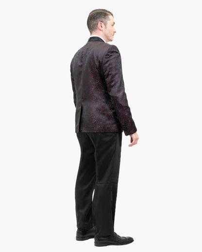 Plum Floral Scroll Patterned 2-Piece Slim-Fit Tuxedo