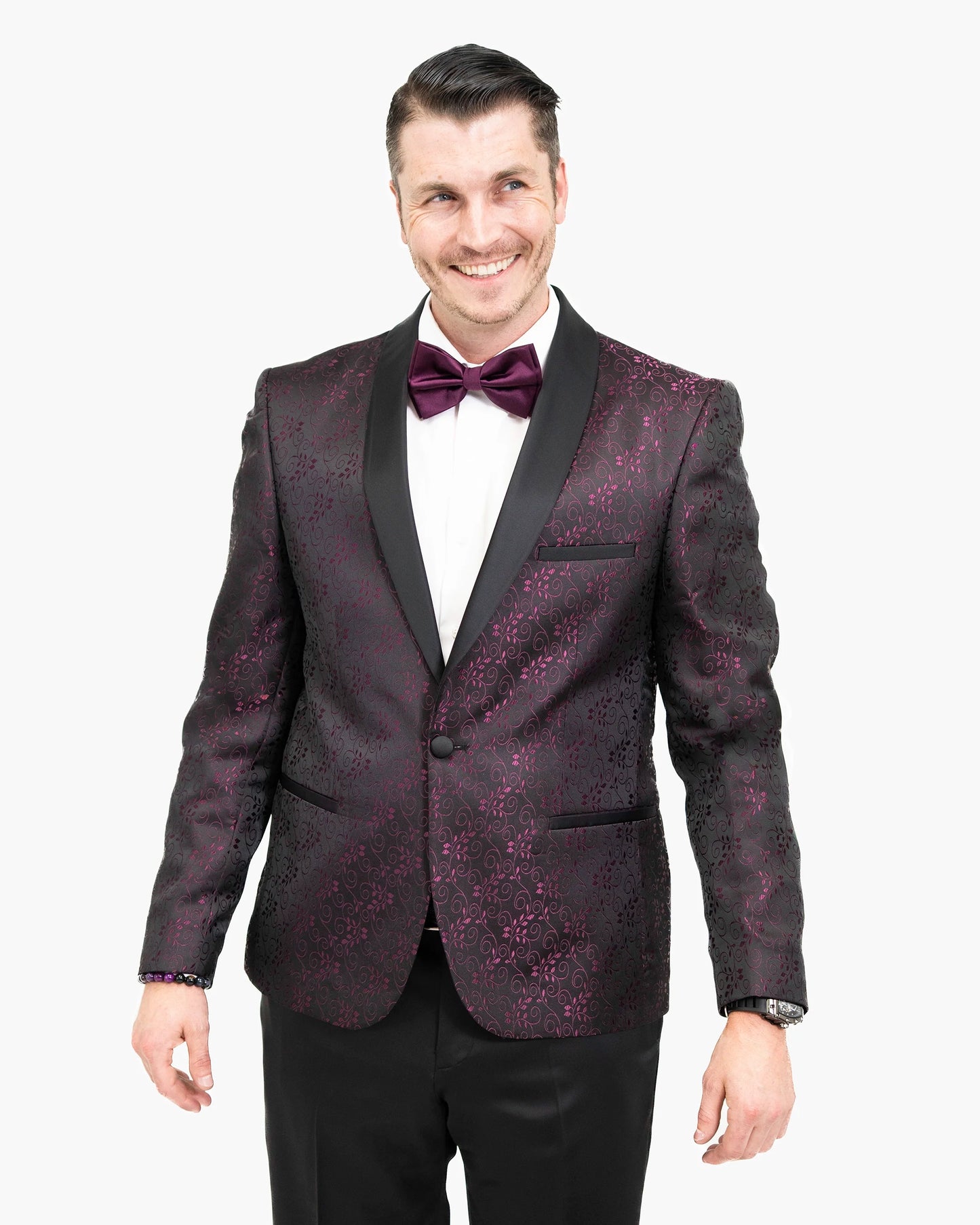 Plum Floral Scroll Patterned 2-Piece Slim-Fit Tuxedo