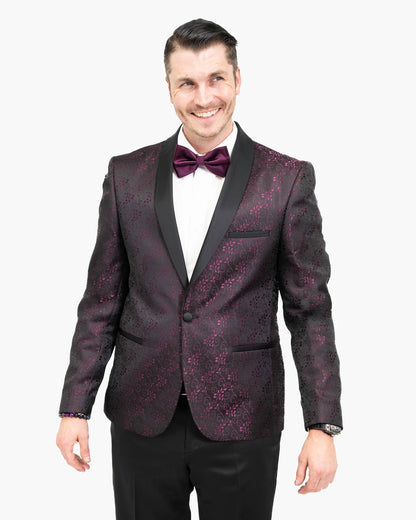 Plum Floral Scroll Patterned 2-Piece Slim-Fit Tuxedo