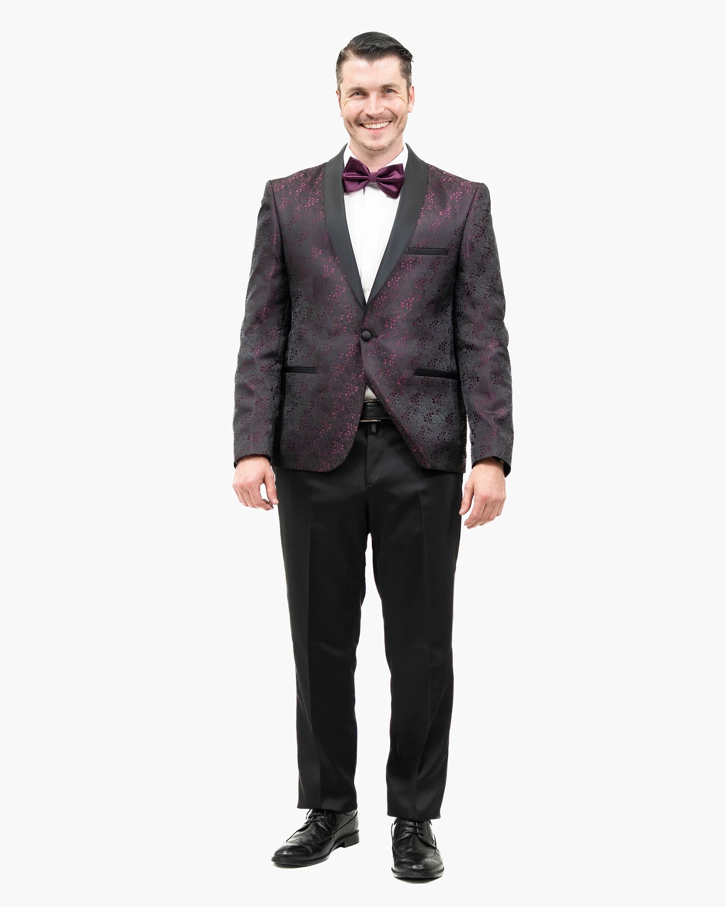 Plum Floral Scroll Patterned 2-Piece Slim-Fit Tuxedo