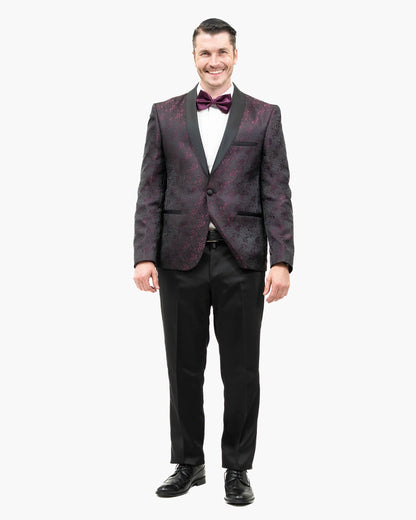 Plum Floral Scroll Patterned 2-Piece Slim-Fit Tuxedo