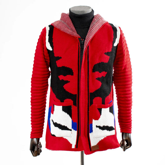 Red Regular-Fit Zip-Up Cardigan Hooded Sweater