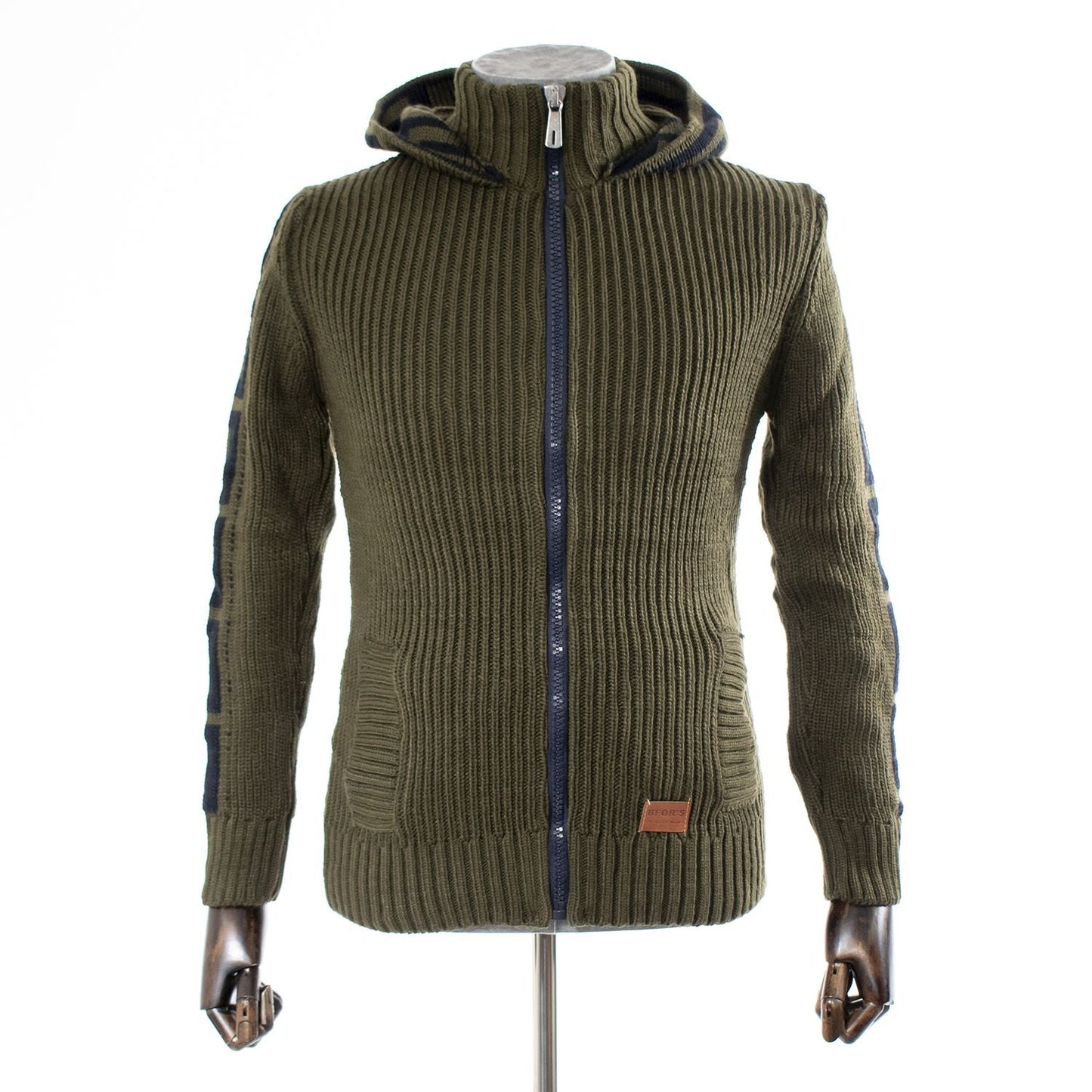 Hunter Green Grecian Regular-Fit Zip-Up Hooded Cardigan
