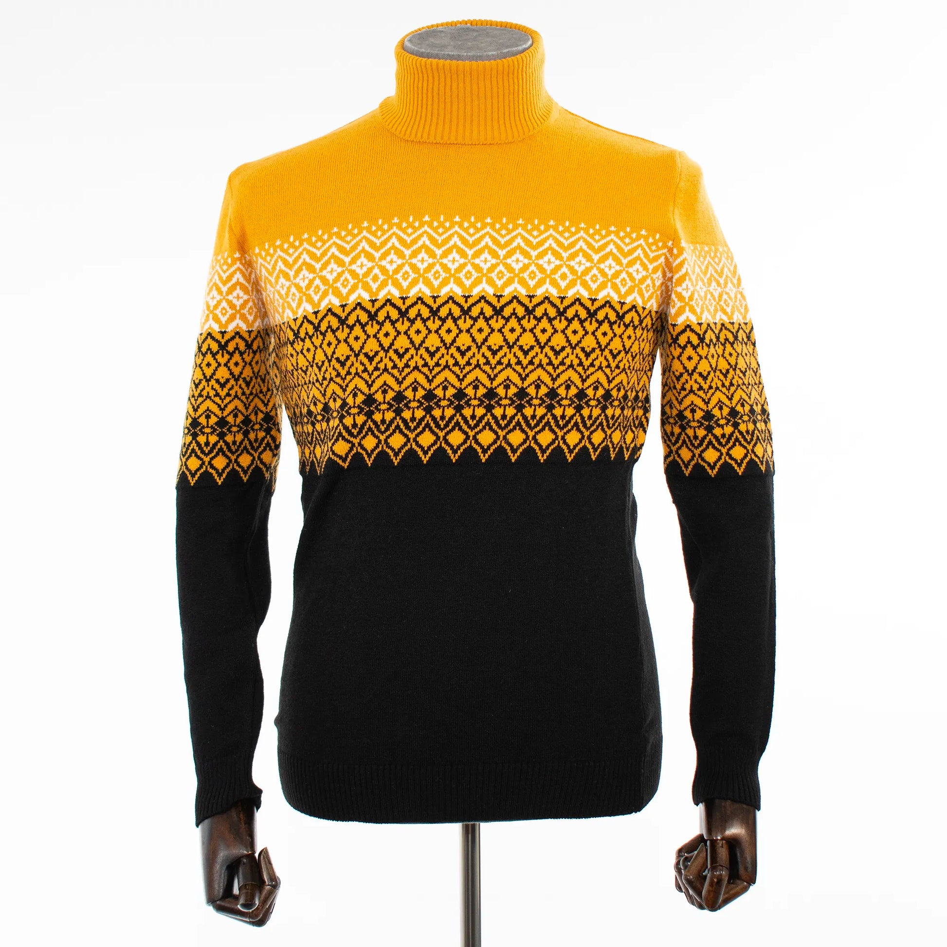 Men's Mustard and Black Winter Knitted Turtleneck