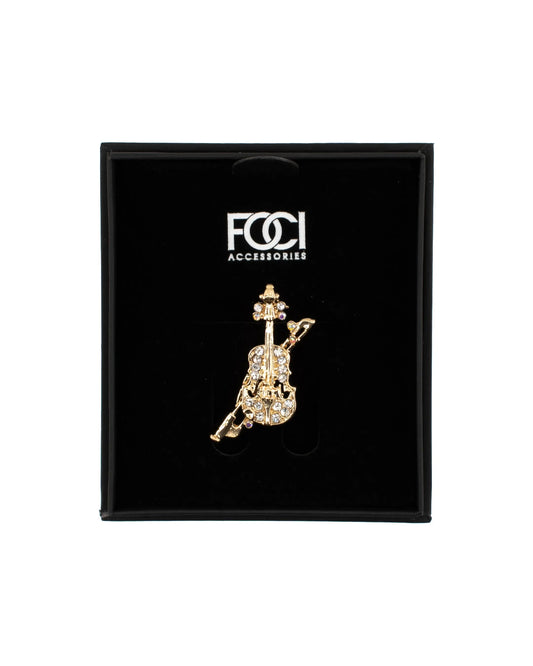 Crystal Violin Lapel Pin