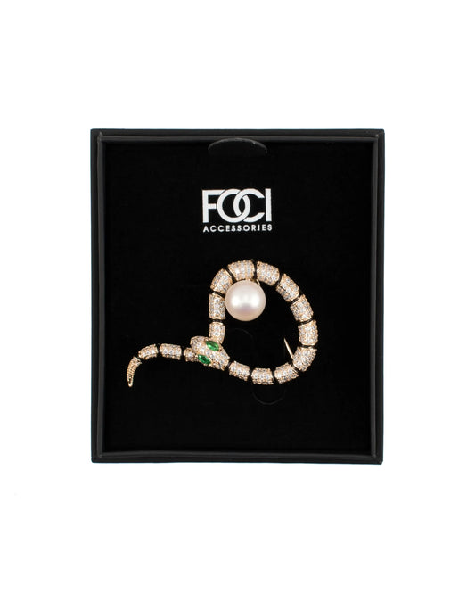 Crystal Serpent Pearl Lapel Pin
