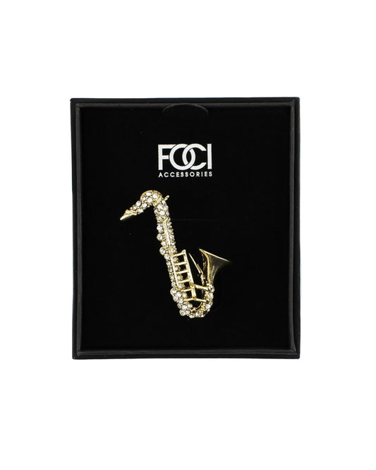 Crystal Tenor Sax Lapel Pin