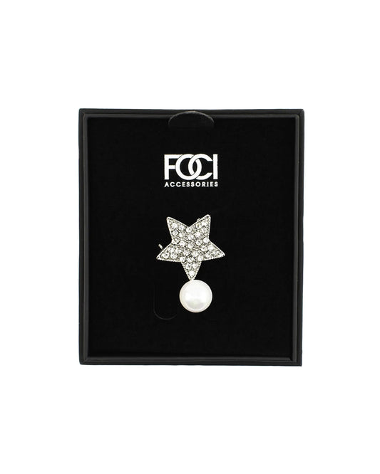 Crystal Star & Pearl Lapel Pin