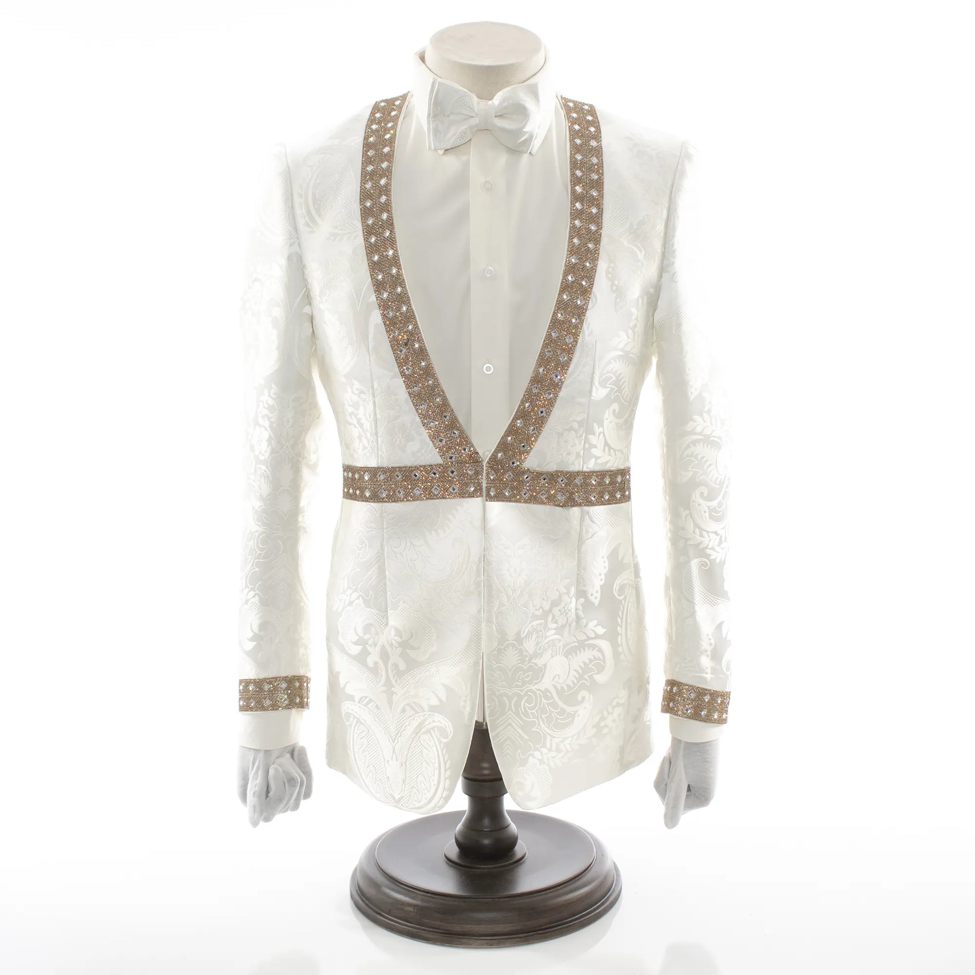 White Jacquard With Gold Details 2-Piece Slim-Fit Tuxedo