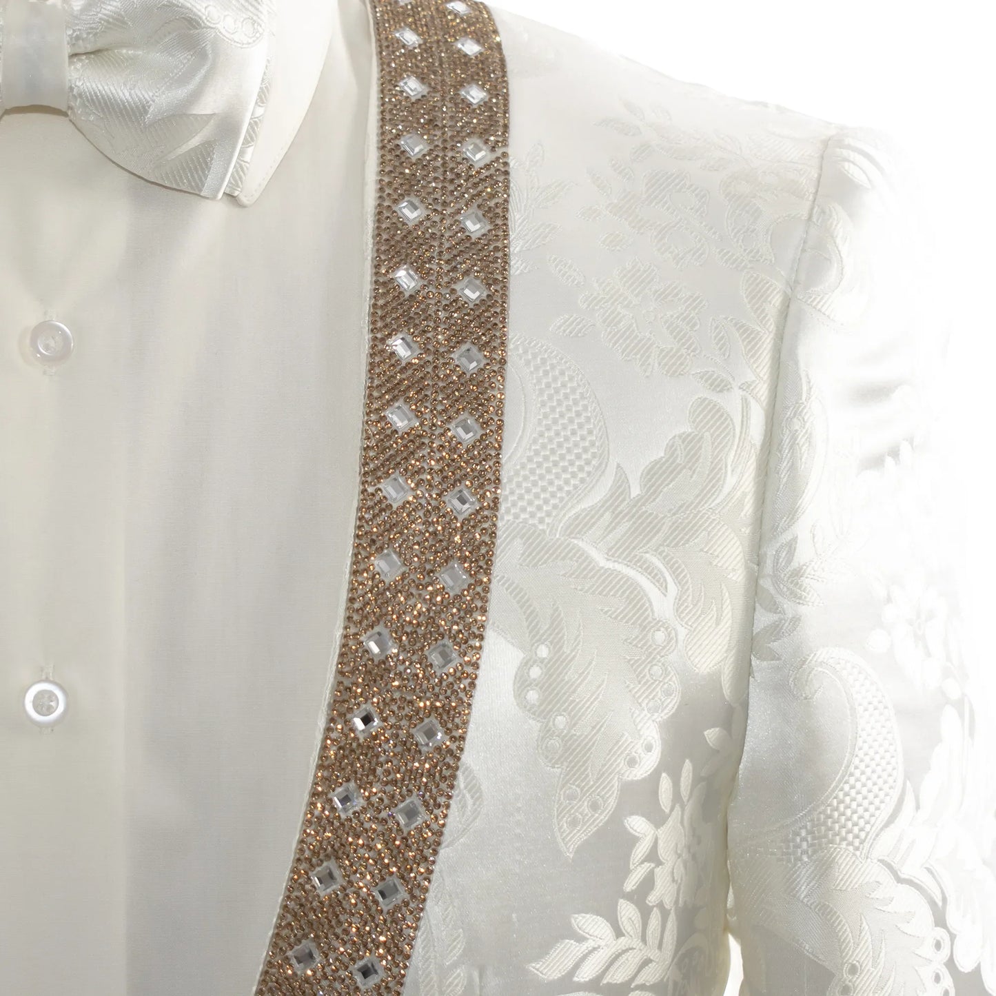 White Jacquard With Gold Details 2-Piece Slim-Fit Tuxedo