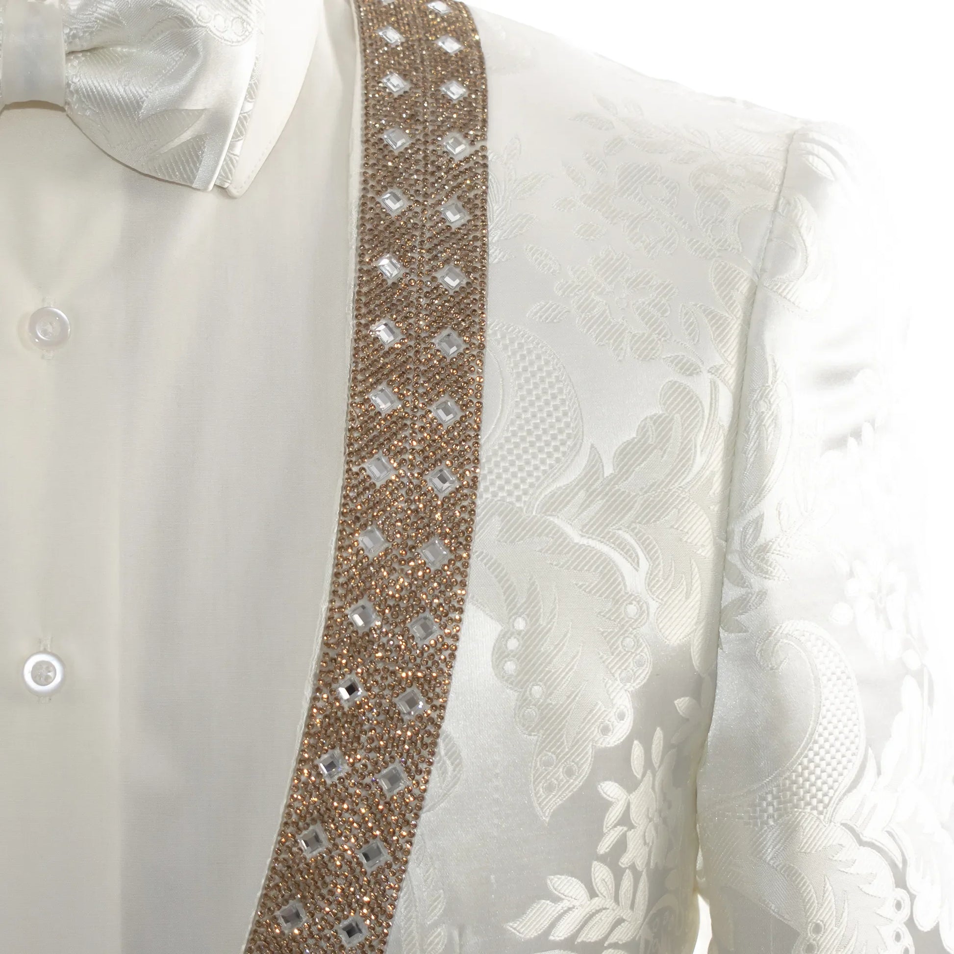 White Jacquard With Gold Details 2-Piece Slim-Fit Tuxedo